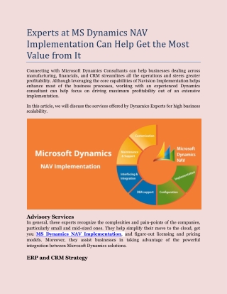 Experts at MS Dynamics NAV Implementation Can Help Get the Most Value from It