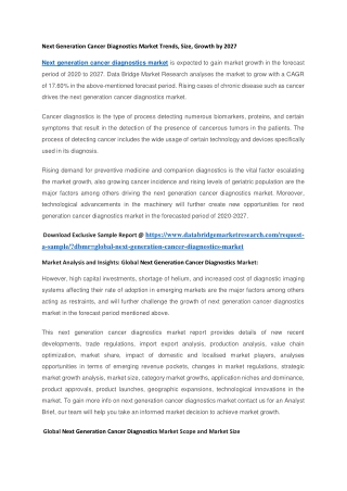 Next Generation Cancer Diagnostics Market Trends, Size, Growth by 2027