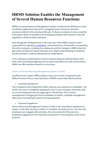 HRMS Solution Enables the Management of Several Human Resources Functions