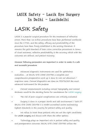 LASIK Safety - Lasik Eye Surgery in Delhi- Lasikdelhi