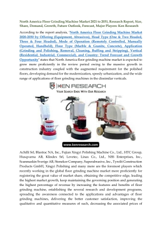 North America Floor Grinding Machine Market Forecast 2021–2031: Ken Research