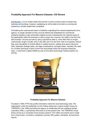 Findability Approach For Massive Datasets- CIO Review