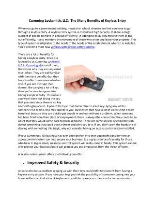 The Many Benefits of Keyless Entry in Cumming GA