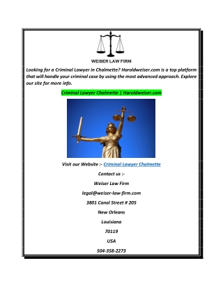 Criminal Lawyer Chalmette  Haroldweiser.com