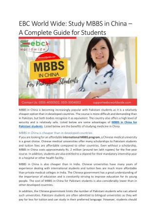 EBC World Wide: Study MBBS in China – A Complete Guide for Students