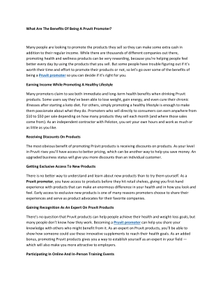 What Are The Benefits Of Being A Pruvit Promoter?