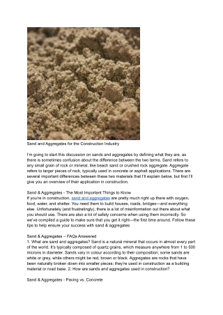 Sand and Aggregates for the Construction Industry