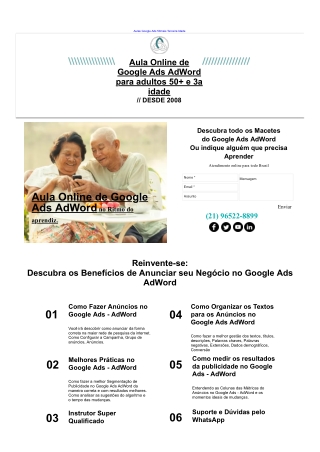 Aulas de Anúncios no Google Ads AdWord para Adultos acima de 50 anos e Terceira Idade Brasil