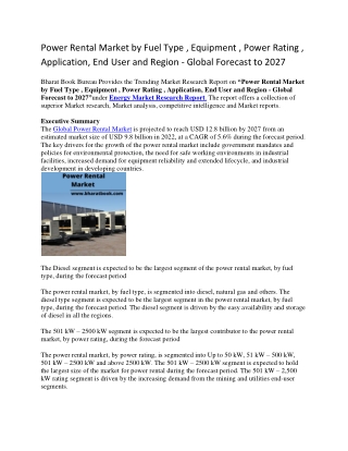 Power Rental Market by Fuel Type , Equipment , Power Rating , Application, End User and Region - Global Forecast to 2027