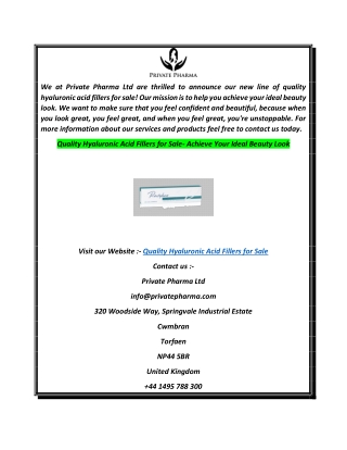 Quality Hyaluronic Acid Fillers for Sale Achieve Your Ideal Beauty Look