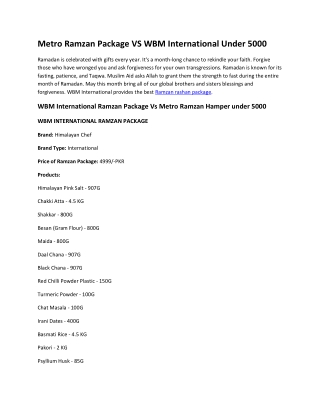 Metro Ramzan Package VS WBM International Under 5000