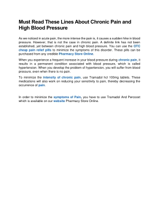 Must Read These Lines About Chronic Pain and High Blood Pressure