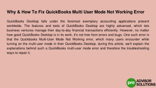 Some easy fixes for QuickBooks Multi User Mode Not Working issue