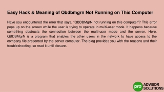 An effective guide to rectify the QBDBMGRN not running on this computer