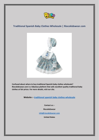 Traditional Spanish Baby Clothes Wholesale | Riocokidswear.com