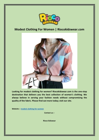 Modest Clothing For Women | Riocokidswear.com