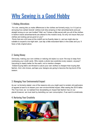 Why Sewing is a Good Hobby