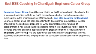 Best ESE Coaching In Chandigarh Engineers Career Group