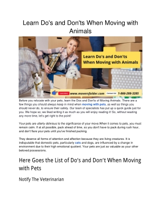 Learn Do's and Don'ts When Moving with Animals