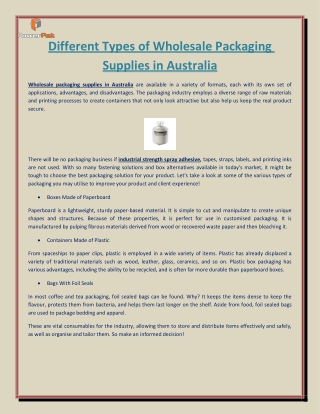 Different Types of Wholesale Packaging Supplies in Australia