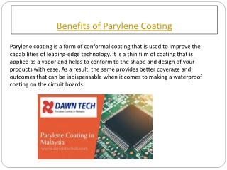 Benefits of Parylene Coating