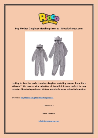 Buy Mother Daughter Matching Dresses | Riocokidswear.com