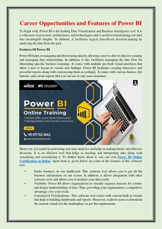 Career Opportunities and Features of Power BI