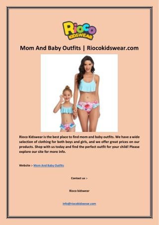 Mom And Baby Outfits | Riocokidswear.com