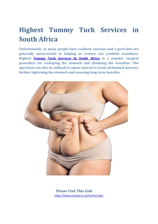 Highest Tummy Tuck Services in South Africa