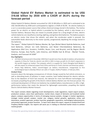 Global Hybrid EV Battery Market is estimated to be US