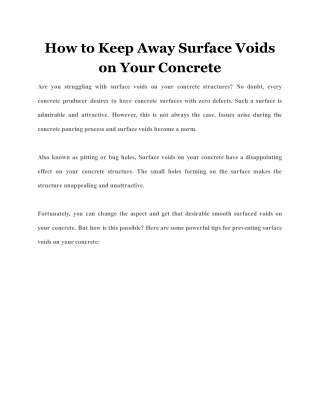 How to Keep Away Surface Voids on Your Concrete