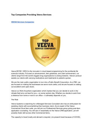 Top Companies Providing Veeva Services