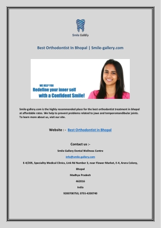Best Orthodontist In Bhopal | Smile-gallery.com