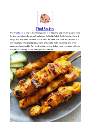 $5 Off - Thai So-Ho Restaurant Keperra menu, QLD