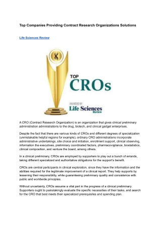 Top Companies Providing Contract Research Organizations Solutions