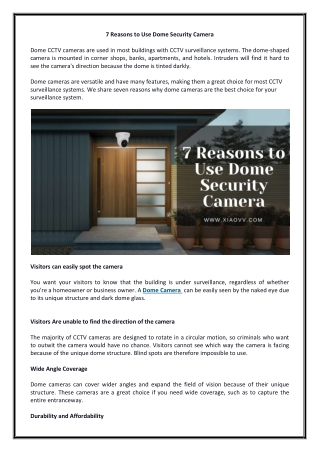 7 Reasons to Use Dome Security Camera