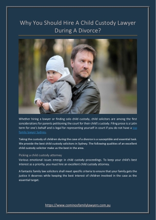 Why You Should Hire A Child Custody Lawyer During A Divorce?