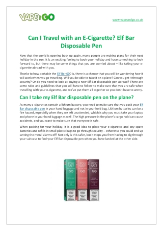 Can I Travel with an E-Cigarette? Elf Bar Disposable Pen