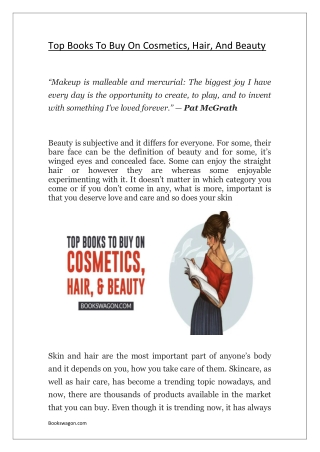 Top Books To Buy On Cosmetics, Hair, And Beauty Online - Bookswagon