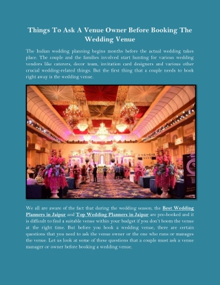 Things to ask a Venue Owner Before Booking the wedding venue
