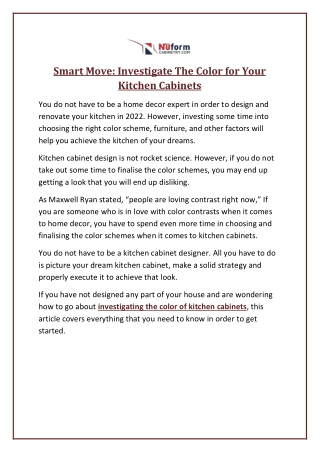 Smart Move: Investigate The Color for Your Kitchen Cabinets