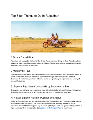 Top 8 fun Things to Do in Rajasthan