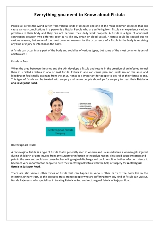 Everything you need to Know about Fistula