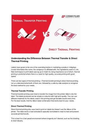 Difference Between Thermal Transfer Direct Thermal Printing