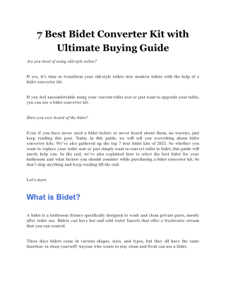 7 Best Bidet Converter Kit with Ultimate Buying Guide