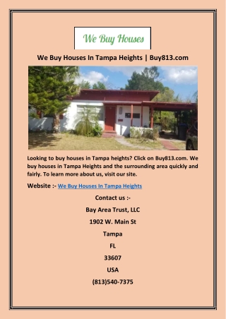 We Buy Houses In Tampa Heights | Buy813.com