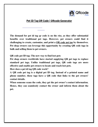 Pet ID Tag QR Code | QRcode Generator