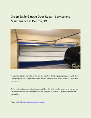 Green Eagle Garage Door Repair, Service and Maintenance in Denton, TX