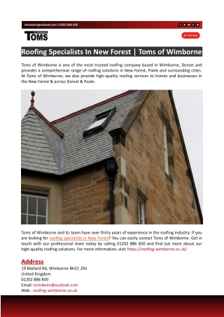 Roofing Specialists In New Forest