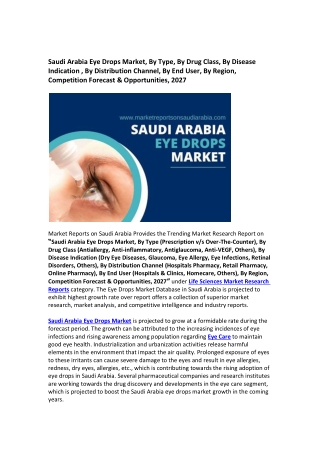 Saudi Arabia Eye Drops Market Opportunity and Forecast 2027